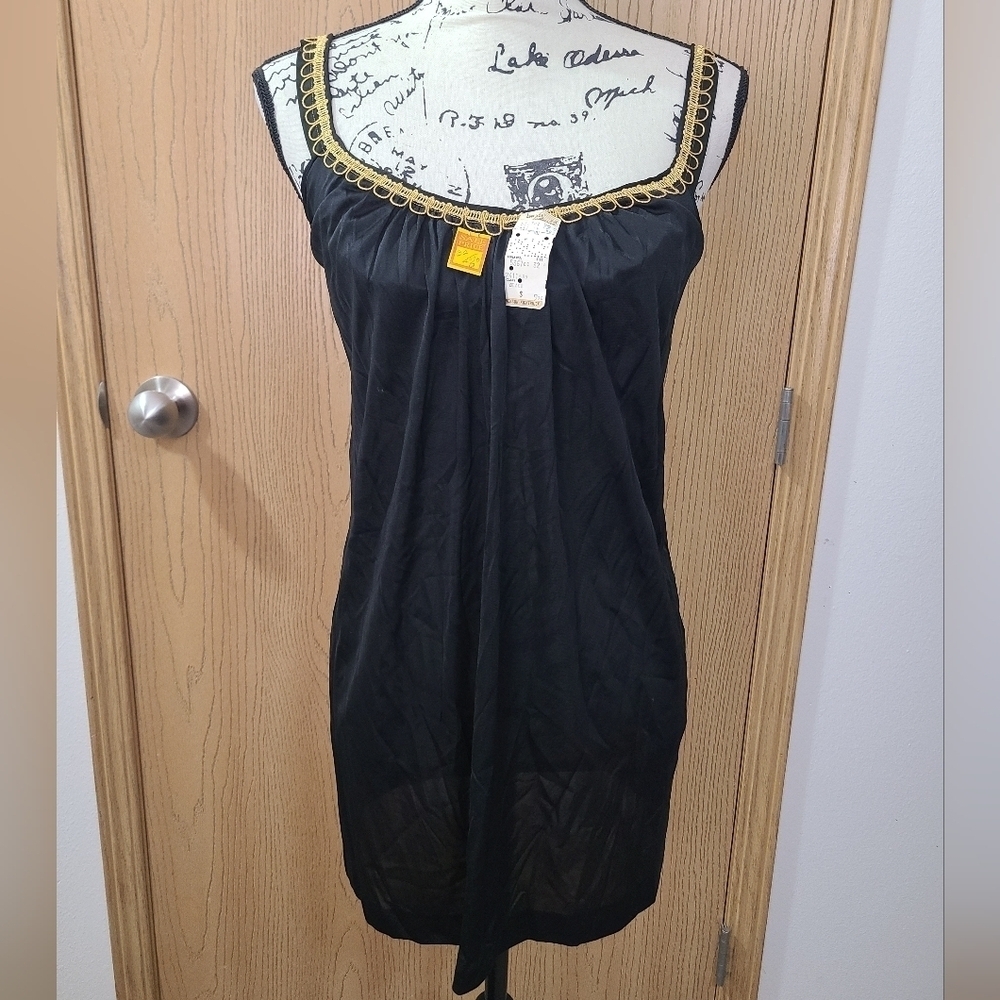 NWT Vintage Henson Kickernick 1960s Nightgown Slip Gold Trim Lingerie